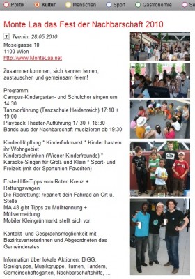 MonteLaa-Nachbarschaftsfest im Wienerbezirksblatt.at